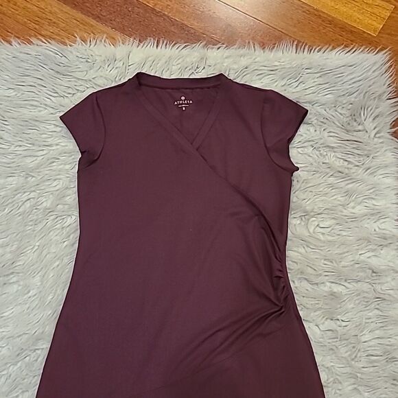 Athleta womens plum polyester stretch wrap short-sleeved dress size small - Picture 2 of 6